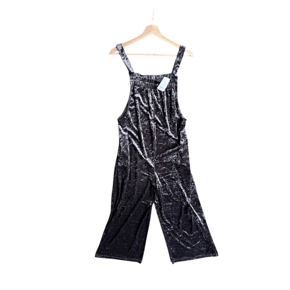 Suzanne Betro Simple Overall Jumpsuit Pants Silver Crushed Velvet Wide Leg Large
